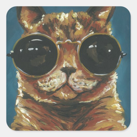 Sticker Carré Animal Dapper | Kitty dans les lunettes de soleil (Devant)