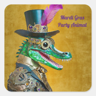 Sticker Carré Animal de la fête Steampunk du Mardi Gras Alligato