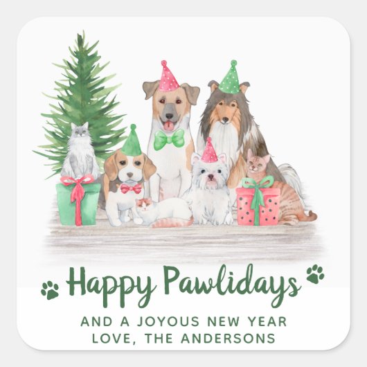 Sticker Carré Animaux adorables Chien Chat Chien Chien Chien Cha (Devant)