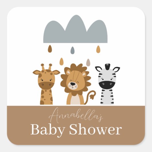Sticker Carré Animaux de bébé mignons safari boho (Devant)