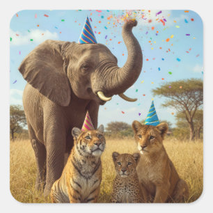 Sticker Carré Animaux de compagnie africains avec chapeaux et co