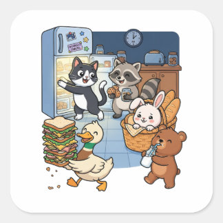 Sticker Carré Animaux de dessin animé mignons volant de la nourr