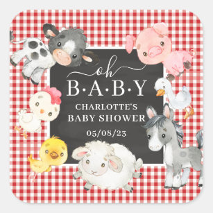 Sticker Carré Animaux de ferme Baby shower Favoriser