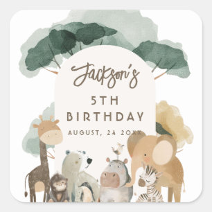 Sticker Carré Animaux de fête à l'aquarelle Photo Fête d'anniver