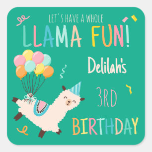 Sticker Carré Animaux de fête Lama Anniversaire Filles Vert