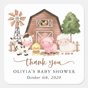 Sticker Carré Animaux de la ferme, Animaux mignons, Grange, Baby