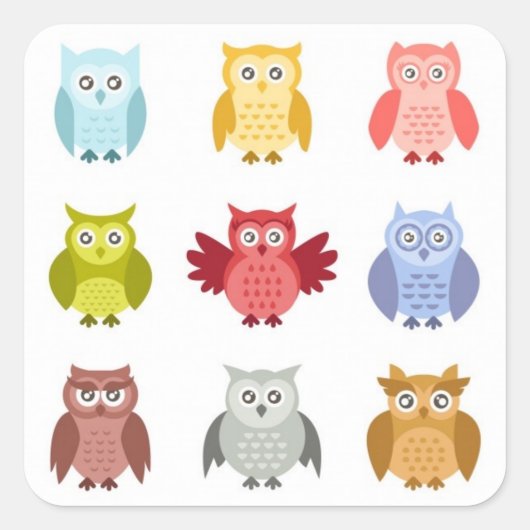 Sticker Carré Animaux de la forêt Hiboux alignés (Devant)