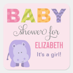Sticker Carré Animaux de la jungle rose Baby Shower Fille