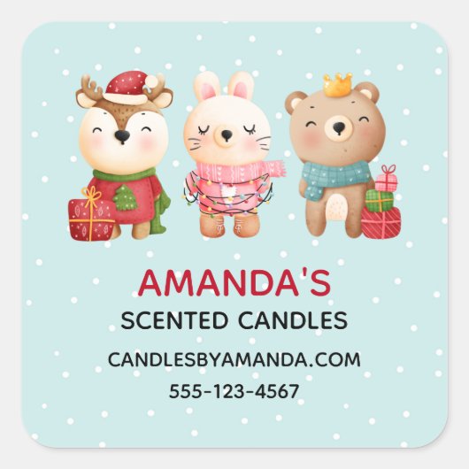 Sticker Carré Animaux de Noël dans les tenues de fête (Devant)