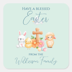 Sticker Carré Animaux de Pâques religieux mignons
