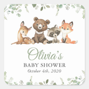 Sticker Carré Animaux des bois, Forêt, Un sauvage, Baby shower
