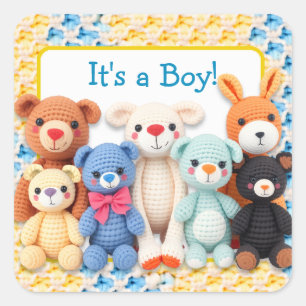 Sticker Carré Animaux en peluche au crochet   C'est un garçon