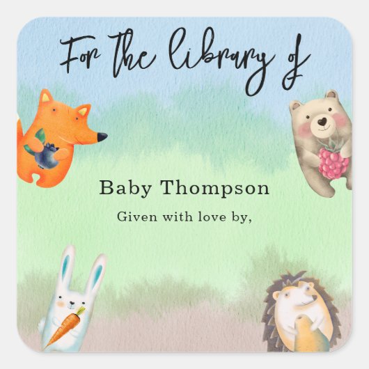 Sticker Carré Animaux forestiers - pour la bibliothèque de (Devant)