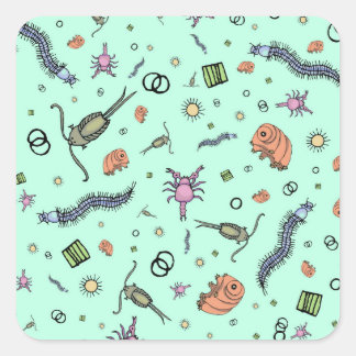 Sticker Carré Animaux microscopiques en bleu