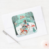 Sticker Carré Animaux mignons Hiver Merveilleuse Forêt forestièr (Enveloppe)