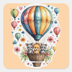 Sticker Carré Animaux sur un ballon