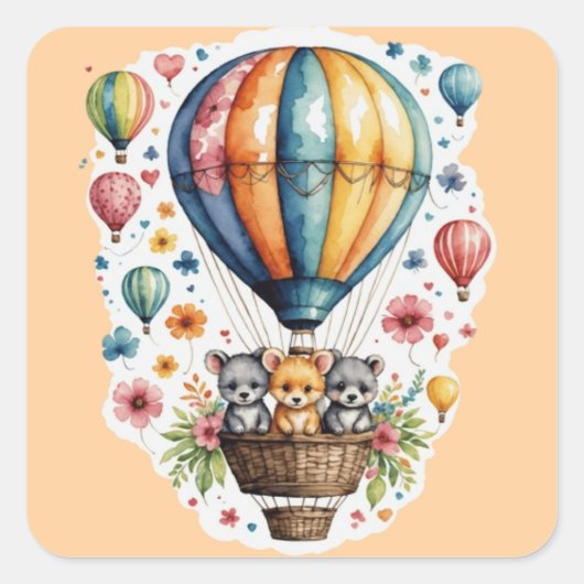 Sticker Carré Animaux sur un ballon (Devant)