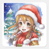 Sticker Carré Anime Anime Fille Noël (Devant)