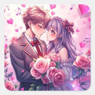 Sticker Carré Anime Boy and Girl Valentine's Day