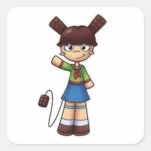 Sticker Carré Anime Chibi Fille au Chocolat en Uniforme de Marin