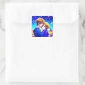 Sticker Carré Anime Couple Cuddin avec vue sur la ville (Sac)