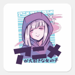 Sticker Carré Anime fille en amour