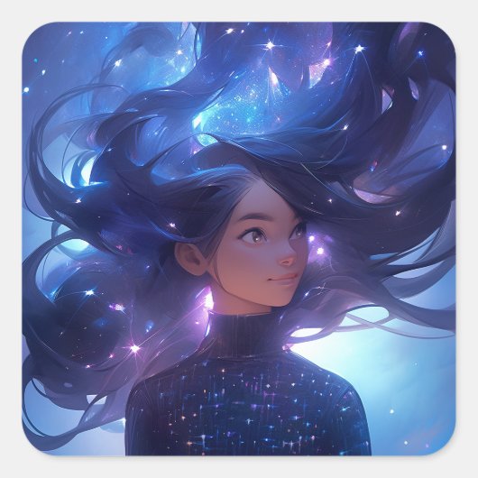 Sticker Carré Anime Girl Fabriquée En Étoiles (Devant)