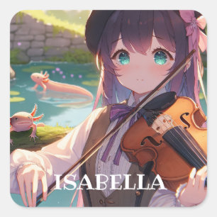 Sticker Carré Anime Girl Jouer le violon Personnalisé