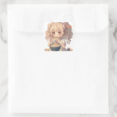 Sticker Carré Anime Girl Mange Ramen nouilles (Sac)