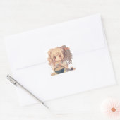 Sticker Carré Anime Girl Mange Ramen nouilles (Enveloppe)