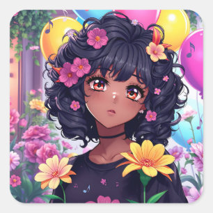 Sticker Carré Anime Girl of Color Anniversaire