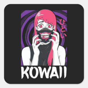 Sticker Carré Anime Girl Yandere Horror Face Alien Kawaii Goth