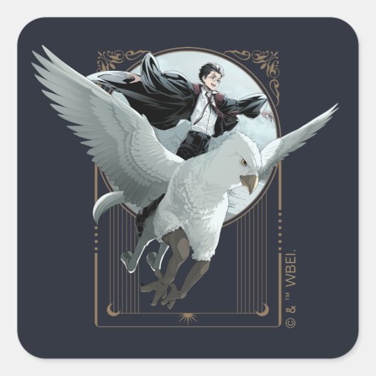 Sticker Carré Anime HARRY POTTER™ Vol avec Buckbeak (Devant)