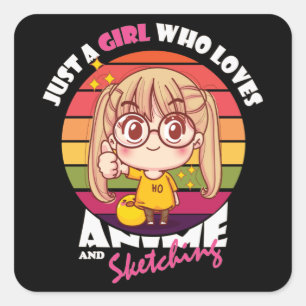 Sticker Carré Anime Kawaii pour Anime & Sketting Lover