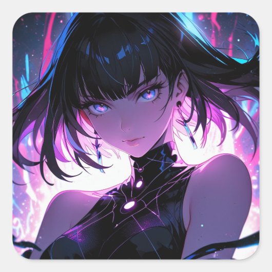 Sticker Carré Anime numérique violet fille (Devant)