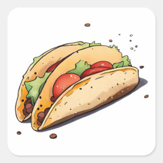 Sticker Carré Anime Style aquarelle mexicaine Taco Clip art