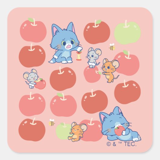 Sticker Carré Anime Tom, Jerry et Tuffy Apple Motif (Devant)