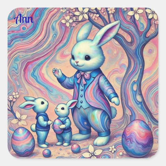 Sticker Carré ANN ~ EASTER BUNNY et ses enfants ~ (Devant)
