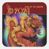 Sticker Carré Année chinoise du zodiaque du dragon 2024 Nouvel A (Devant)