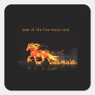 Sticker Carré Année du Cheval 2026 (Cheval de Feu) Carte plate