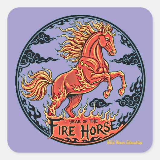 Sticker Carré Année du Cheval de Feu (Devant)