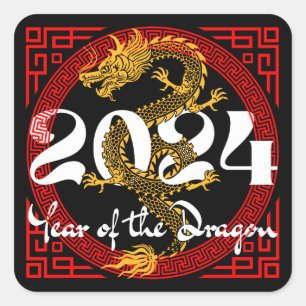 Sticker Carré Année du Dragon 2024 zodiaque chinois