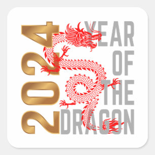 Sticker Carré Année du dragon Année 2024 Zodiac chinois