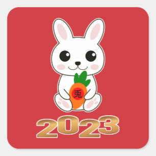Sticker Carré Année du Lapin 兎 Nouvel An Chinois Square Stic