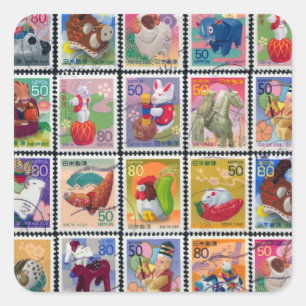 Sticker Carré Année mignonne du Japon du motif animal de timbre