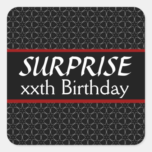 Sticker Carré Année personnalisée SURPRISE Anniversaire Noir Arg (Devant)