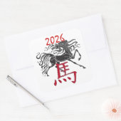 Sticker Carré Année rouge noire du cheval (Enveloppe)