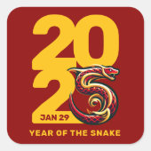Sticker Carré Année rouge or du serpent 2025 (Devant)