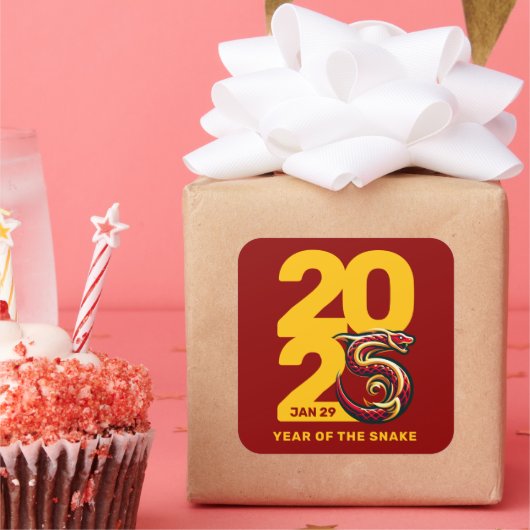 Sticker Carré Année rouge or du serpent 2025 (Fête)