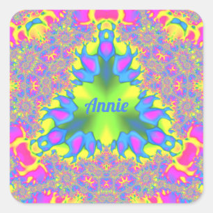 Sticker Carré ANNIE ~ Teintes Jaune, Vert, Rose, Bleu ~ Carré